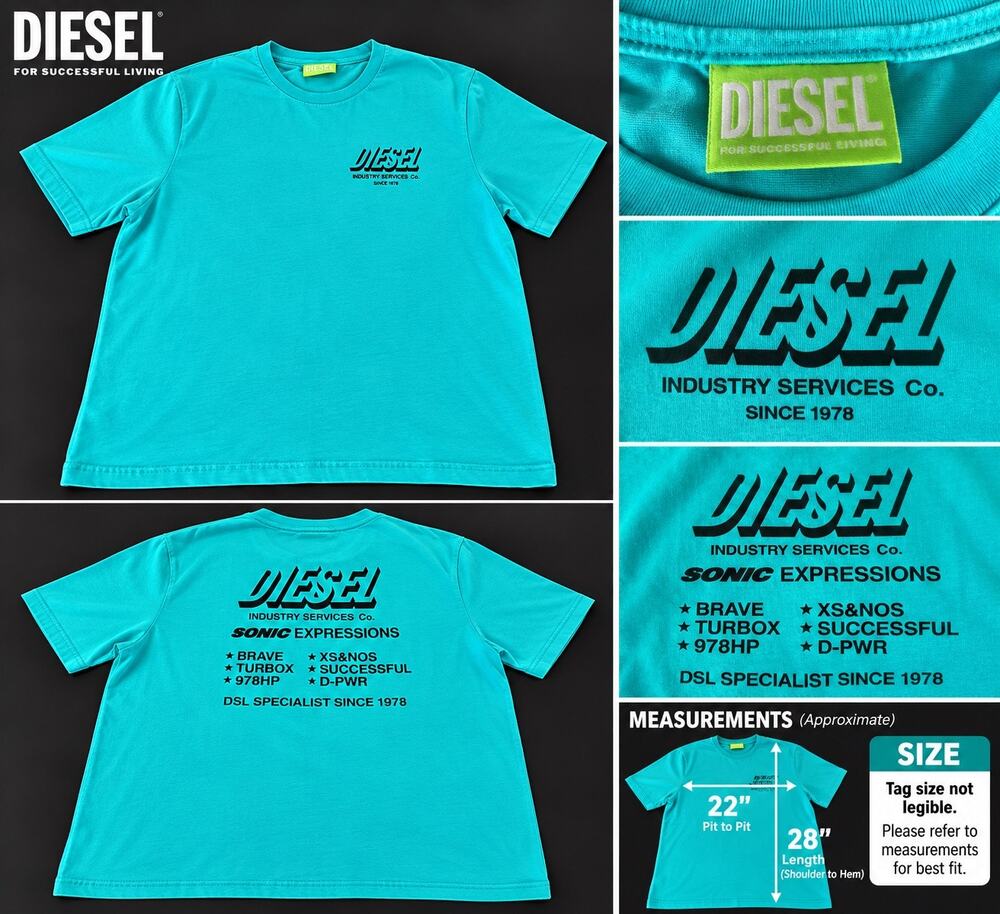 Diesel Mens L Teal Sonic Expressions Graphic T Shirt Industry Services Y2K